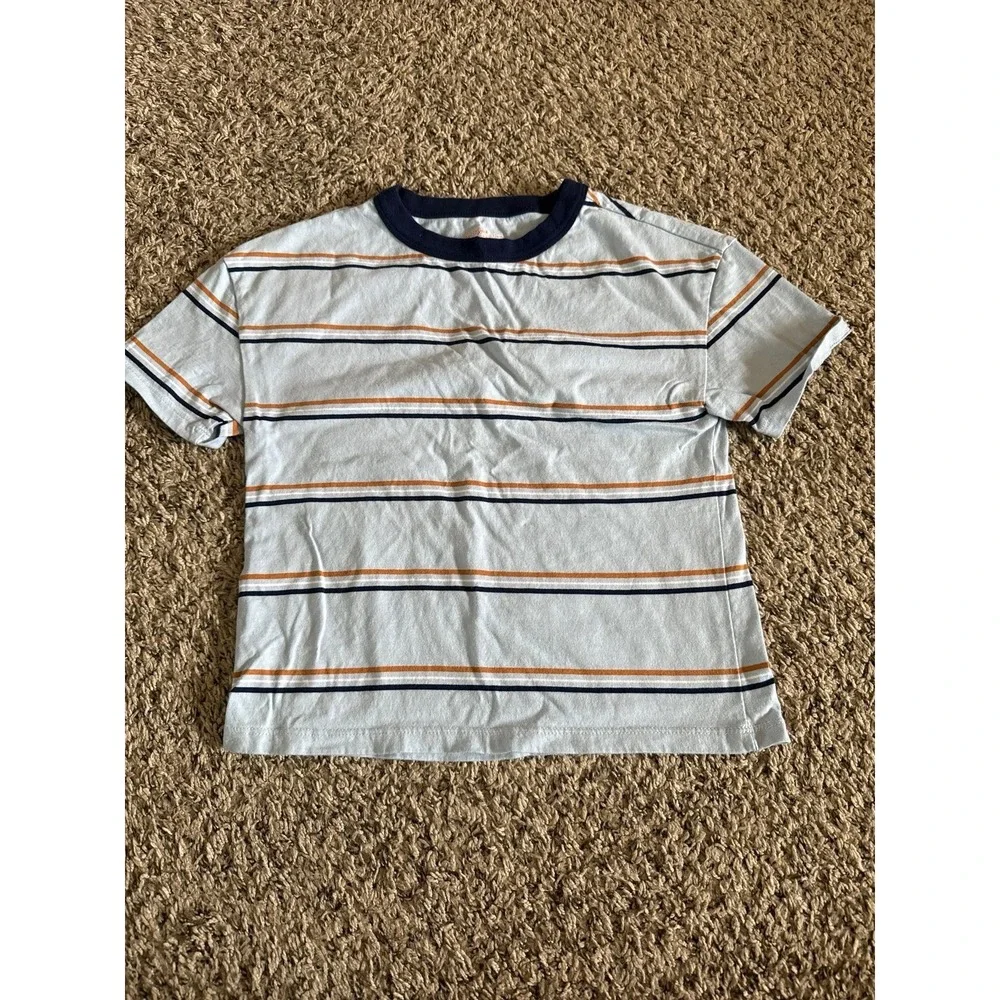 Cat & Jack Boys Blue‎ White Orange stripped Short Sleeve Tee size 6/7